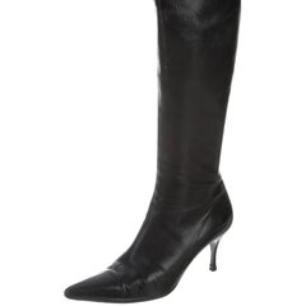 Gucci Black Leather Pointed-Toe Knee-High Boots 8
